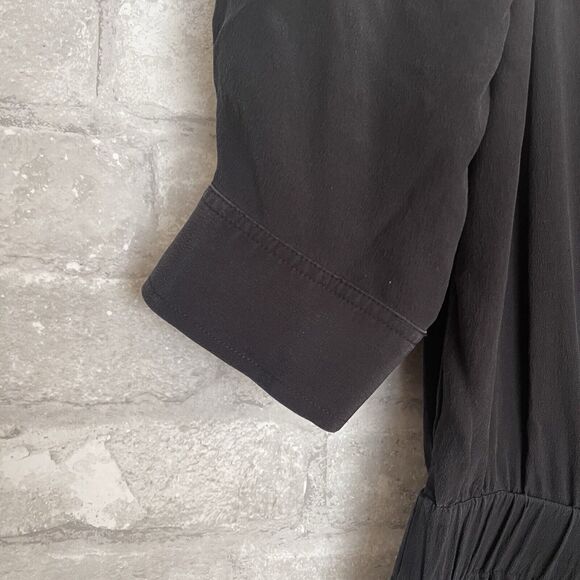 Theory Silk Jumpsuit Puff Sleeve Wide Leg Off The Shoulder Charcoal Women's Sz 4 - Picture 5 of 11